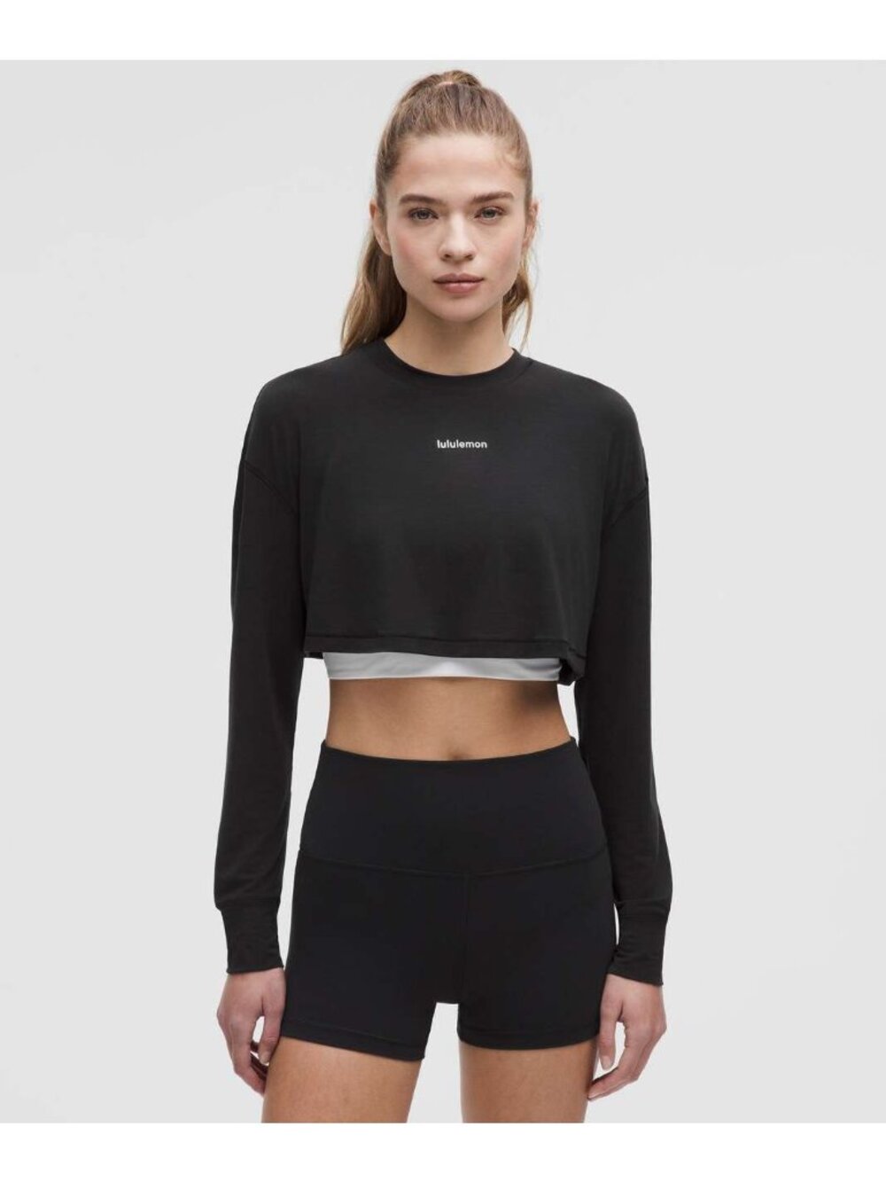 Lululemon Jersey Training Super-Cropped Loose-Fit Long-Sleeve Athleisure Top XL - Picture 3 of 6